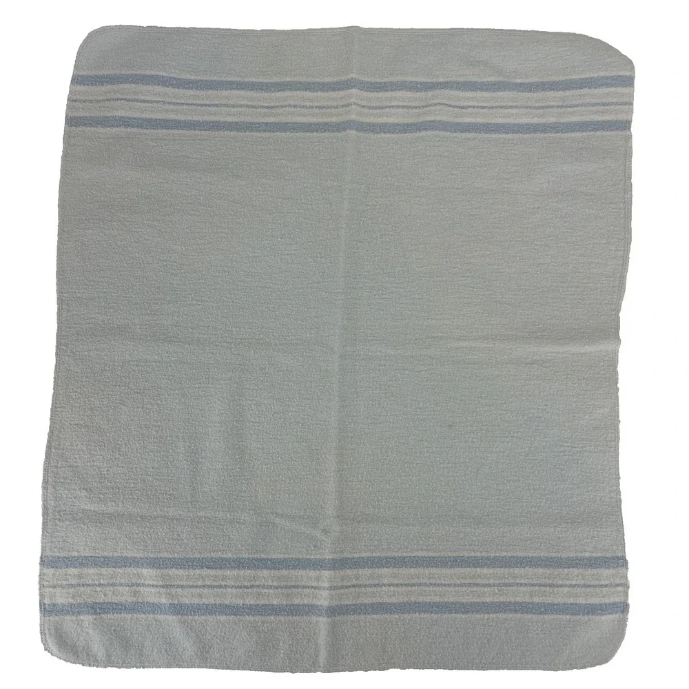 Vintage Hospital Baby RECEIVING BLANKET Blue w White Stripes‎ Flannel